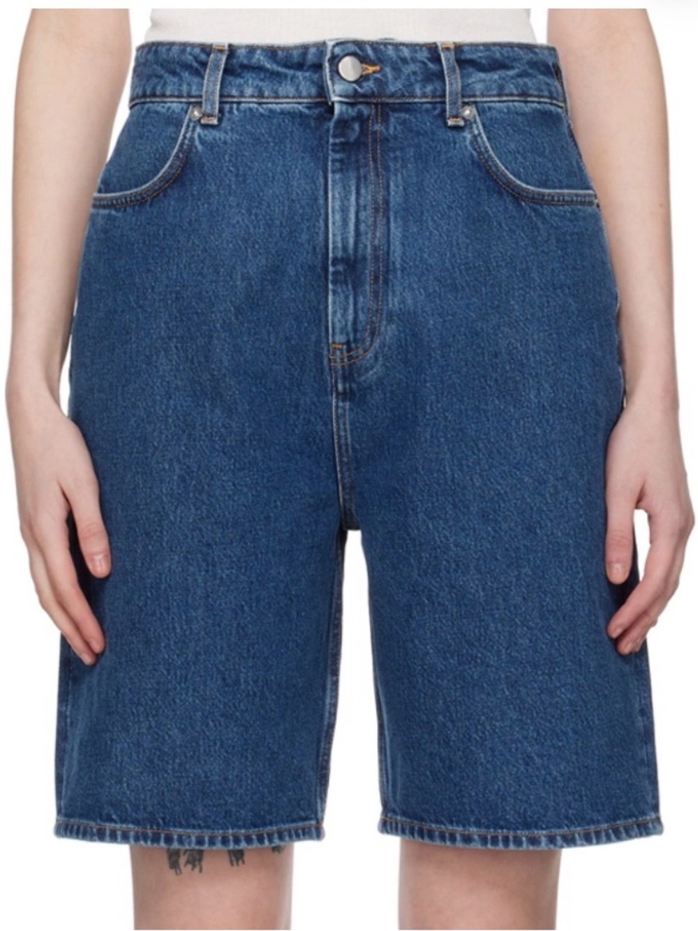 $450 Loulou Studio Blue High-Waist Denim Jean Shorts US30 New
